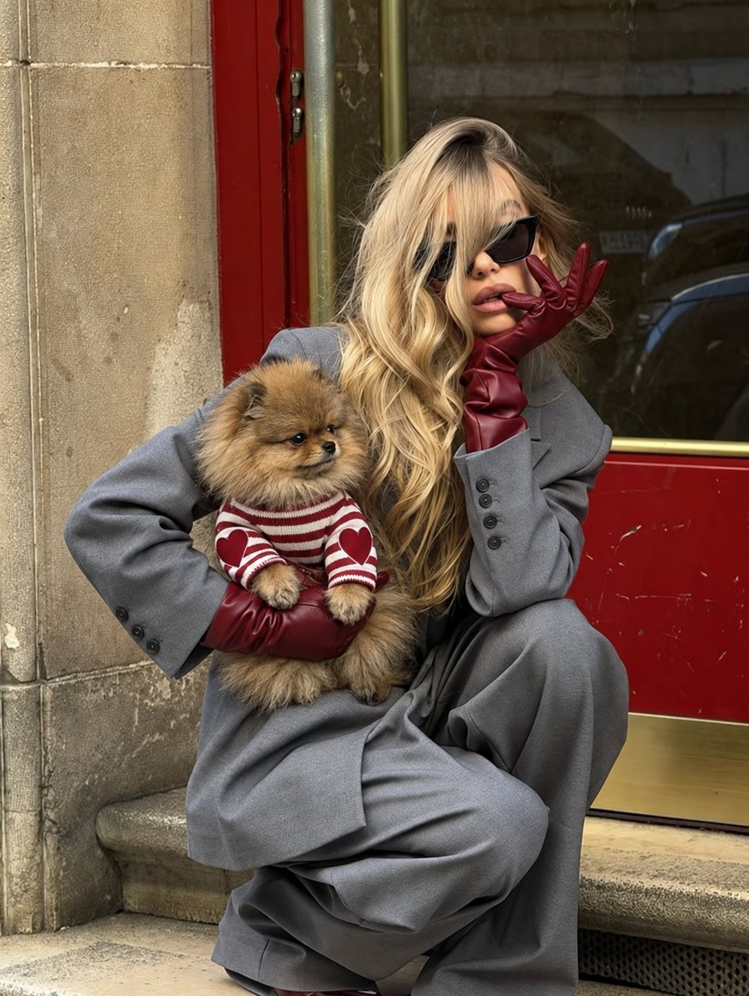 The Marinière Tee — perro con la prenda (Rojo)