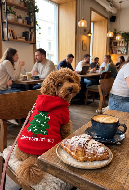 Sudadera Árbol «Merry Christmas» — perro con la prenda