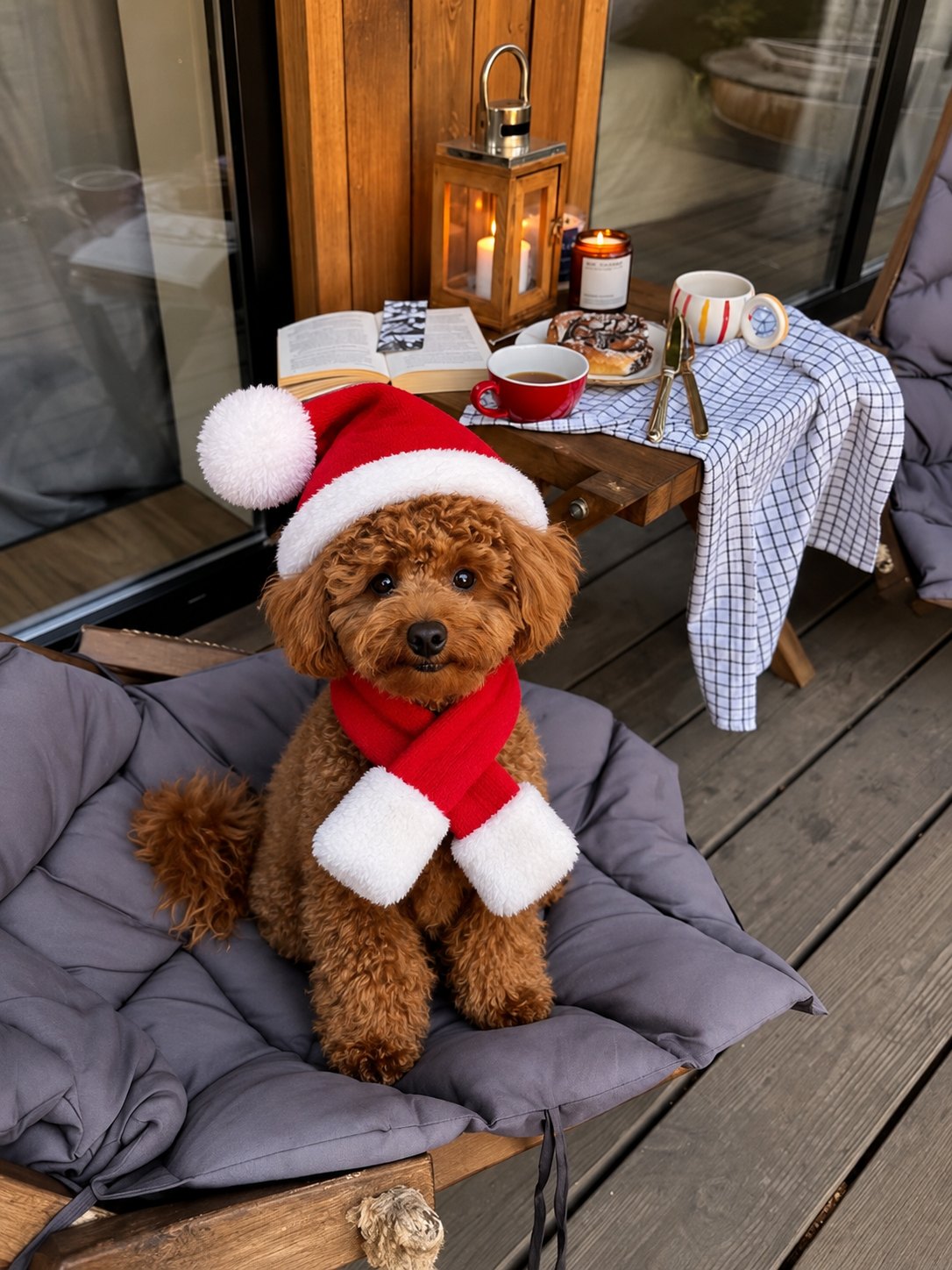 Set gorro y bufanda de Papá Noel — perro con la prenda