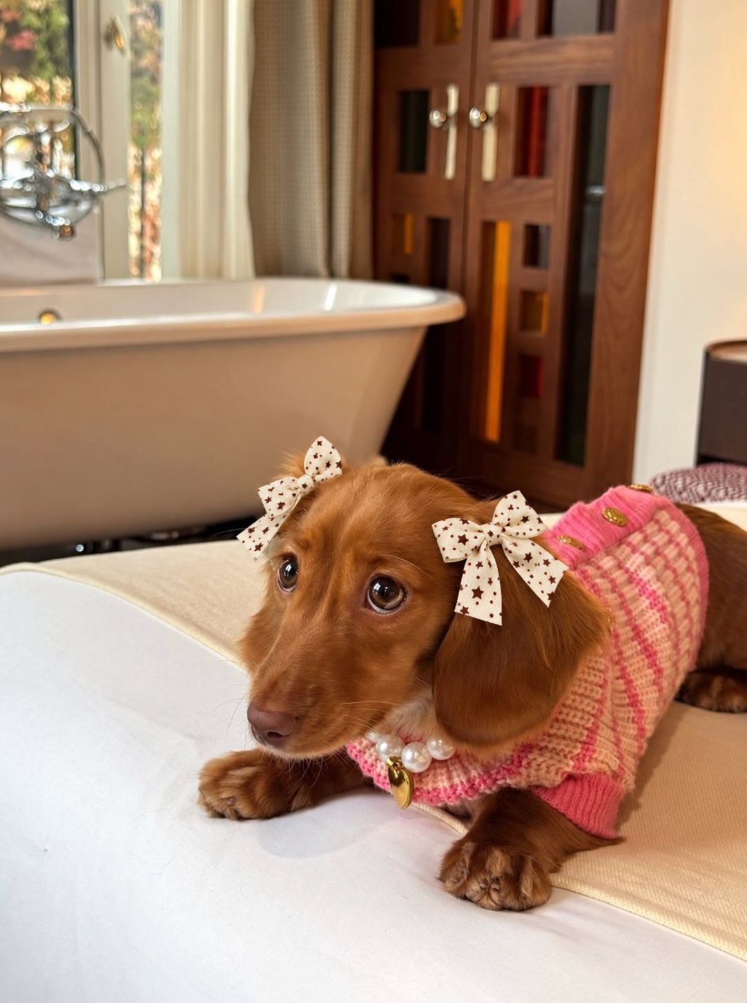 The Coquette Bows — perro con los lacitos (Crema estrellitas)