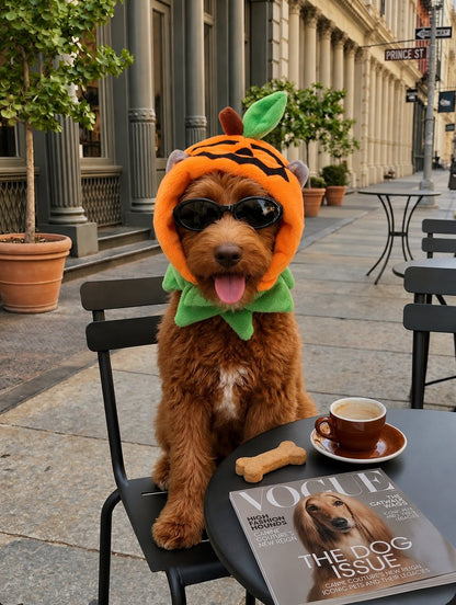 Capa Calabaza Sonriente — perro con el disfraz