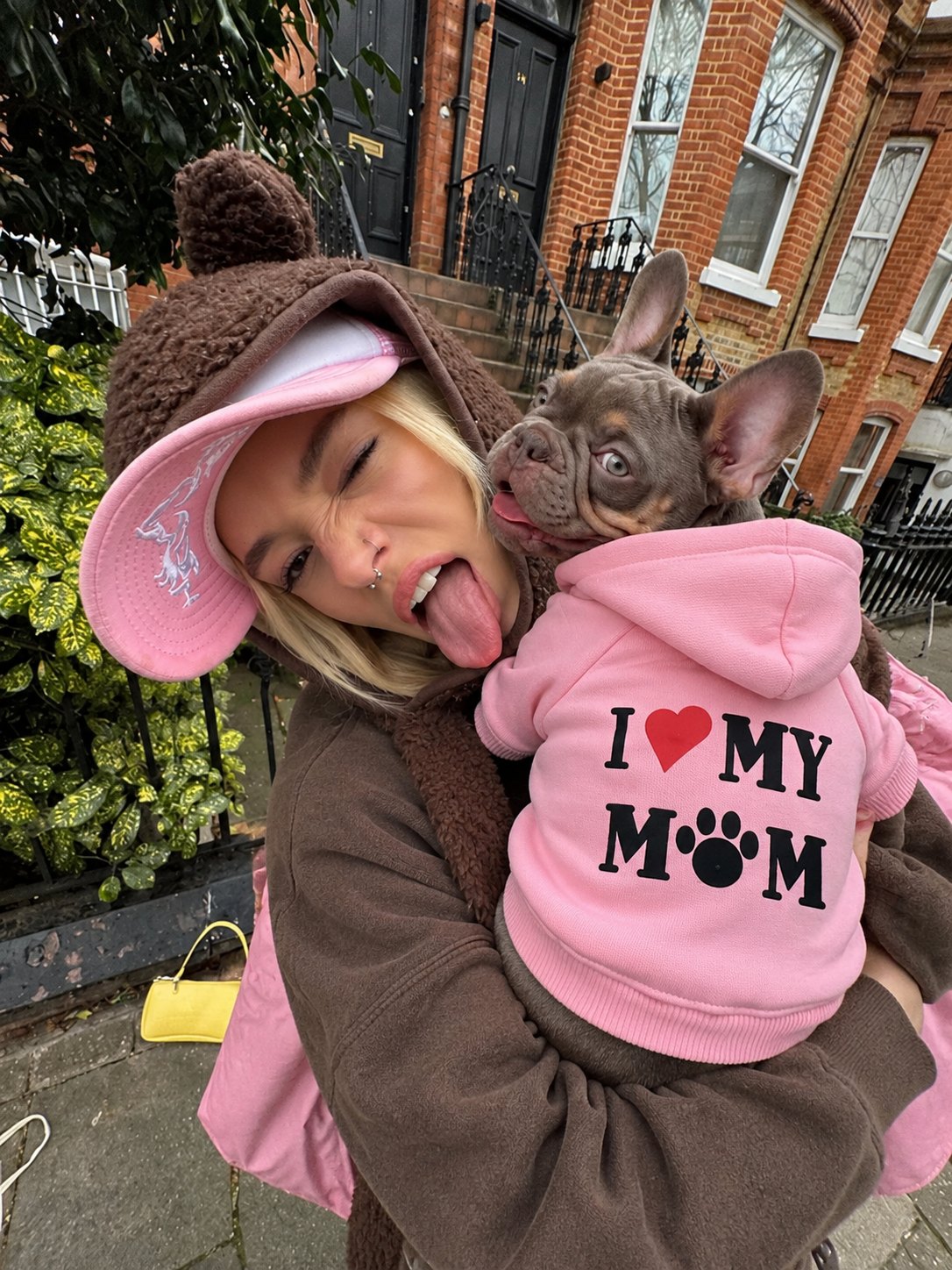 The Mama's Baby Hoodie — perro con la prenda (Rosa)