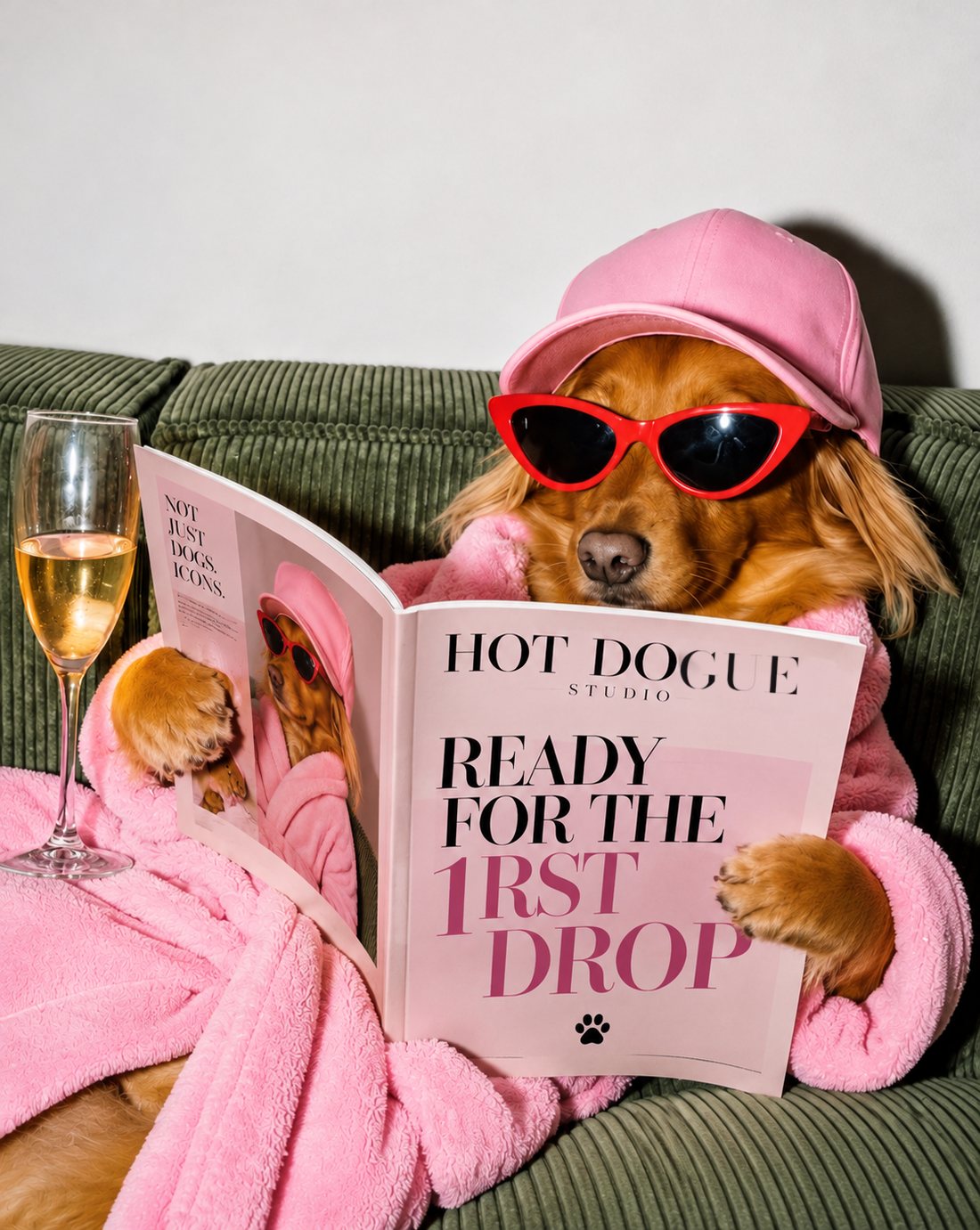 Perros divas de HOT DOGUE STUDIO posando con revistas
